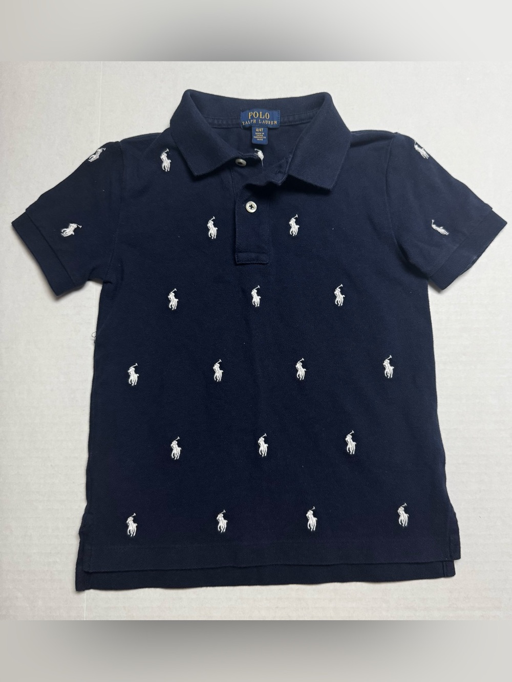 Polo Ralph Lauren Kids' Embroidered Pony All Over Polo Shirt In Navy Size: 4/4T